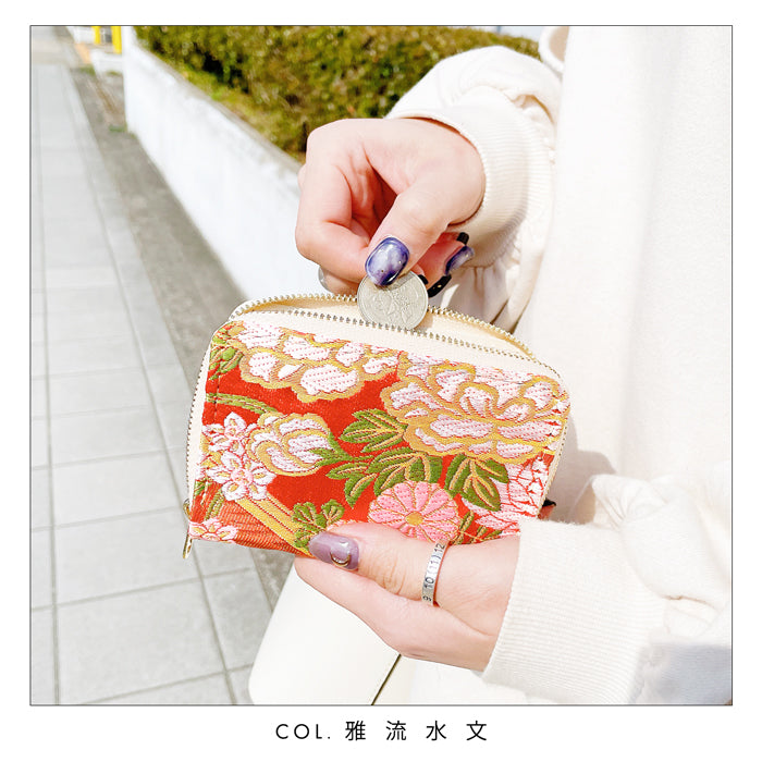 【Leo&Aoi公式ショップ】 西陣織 竹 ミニ財布 財布 金襴 ミニウォレット コンパクト ラウンドファスナー サイフ さいふ ウォレット 小さい財布 カード収納 ラウンド財布 ミニサイフ 和風 和柄 和 豪華 織物 花唐草 丸紋 菊花文 桜 水文 ハンドメイド