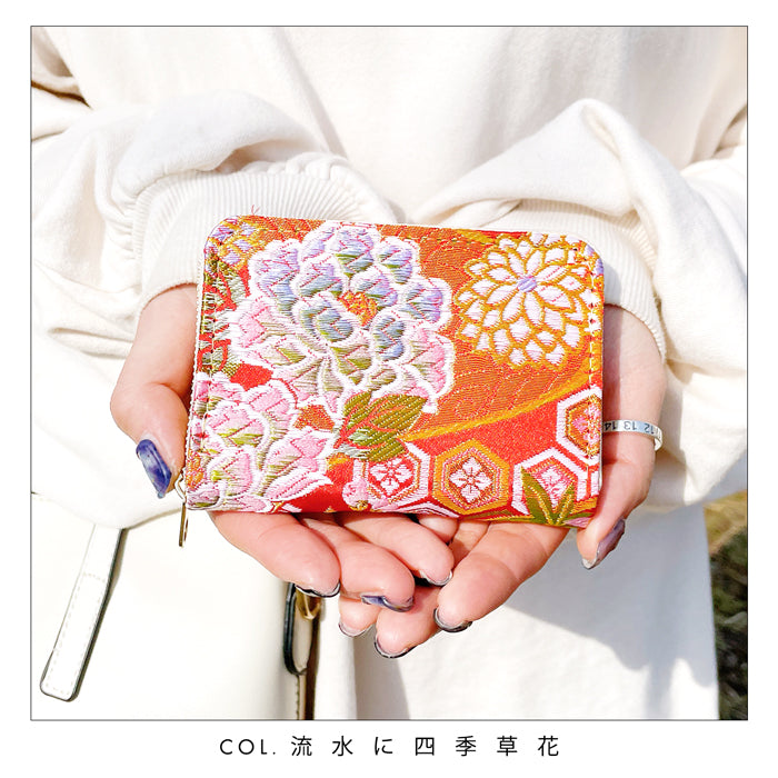 【Leo&Aoi公式ショップ】 西陣織 竹 ミニ財布 財布 金襴 ミニウォレット コンパクト ラウンドファスナー サイフ さいふ ウォレット 小さい財布 カード収納 ラウンド財布 ミニサイフ 和風 和柄 和 豪華 織物 花唐草 丸紋 菊花文 桜 水文 ハンドメイド