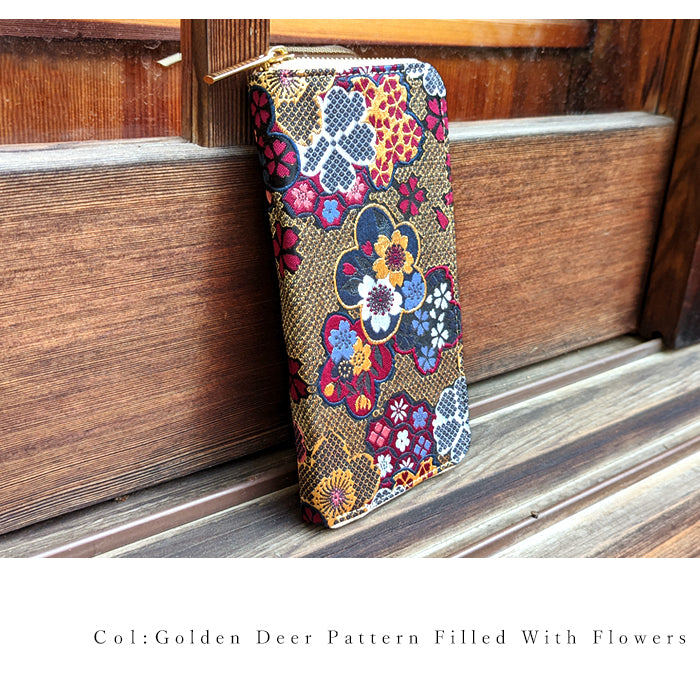 【Leo&Aoi公式ショップ】 西陣織 竹 長財布 豪華 織物 財布 ラウンドファスナー カード収納 金襴 サイフ さいふ ウォレット ラウンド長財布 ラウンド財布 長サイフ 和風 和柄 和 花唐草 丸紋 菊花文 桜 水文 レディース ハンドメイド【安心の返品保証付き】