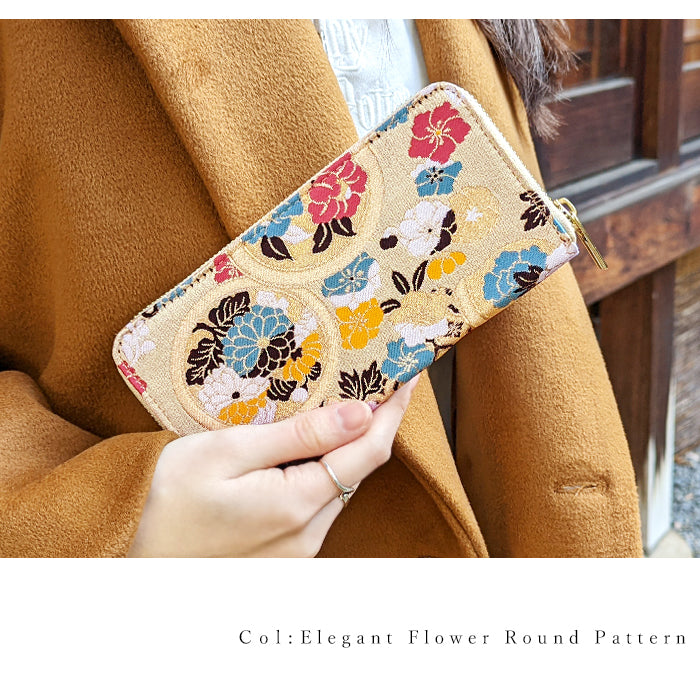 【Leo&Aoi公式ショップ】 西陣織 竹 長財布 豪華 織物 財布 ラウンドファスナー カード収納 金襴 サイフ さいふ ウォレット ラウンド長財布 ラウンド財布 長サイフ 和風 和柄 和 花唐草 丸紋 菊花文 桜 水文 レディース ハンドメイド【安心の返品保証付き】