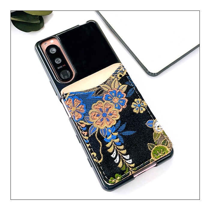 【Leo&Aoi公式ショップ】 西陣織 月影 スマホ カード収納 カードケース 貼り付け 背面 薄型 カードポケット 背面収納 ポケット カード入れ スリム ICカード 定期入れ シール CARD POCKET 金襴 和柄 和 和風 レディース 女性 メンズ 男性 【安心の返品保証付き】