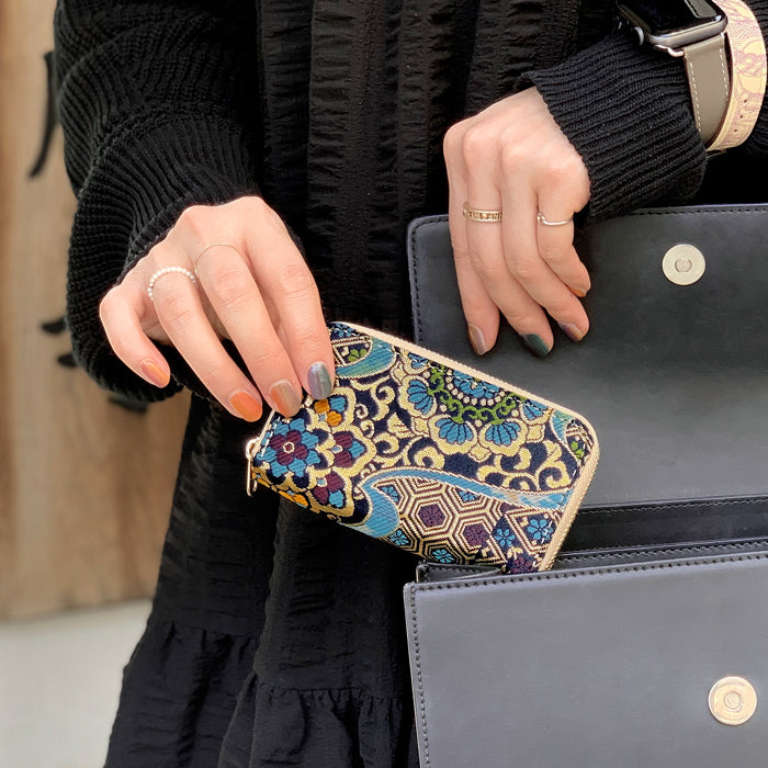 【Leo&Aoi公式ショップ】 西陣織 月影 コインケース ラウンドファスナー ポーチ 小型財布 小銭入れ コンパクト 小物入れ 高級 華やか 着物 和柄 和風 レディース 女性 ケース【安心の返品保証付き】