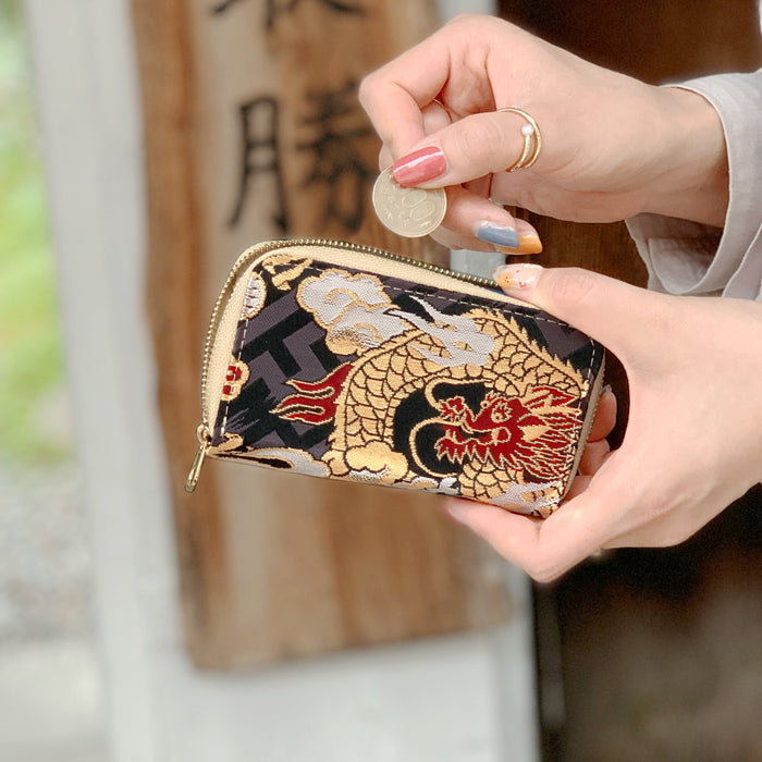 【Leo&Aoi公式ショップ】 西陣織 月影 コインケース ラウンドファスナー ポーチ 小型財布 小銭入れ コンパクト 小物入れ 高級 華やか 着物 和柄 和風 レディース 女性 ケース【安心の返品保証付き】