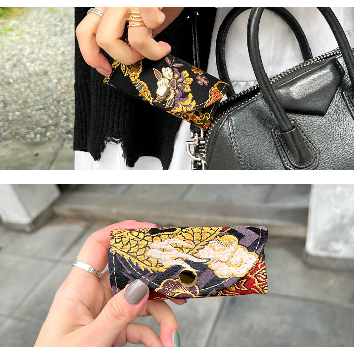 【Leo&Aoi公式ショップ】 西陣織 月影 キーケース 4連 レディース スマートキー 三つ折り 鍵入れ 鍵 カギ 収納 スリム コンパクト キーホルダー 4連キーケース 金襴 高級 華やか 着物 和柄 和風 日本製 鳥獣戯画 【安心の返品保証付き】