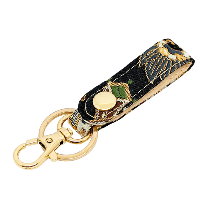 【Leo&Aoi公式ショップ】 西陣織 キーリング キーホルダー ベルト式 月影 スナップボタン ナスカン バッグチャーム 和風 和柄 金襴