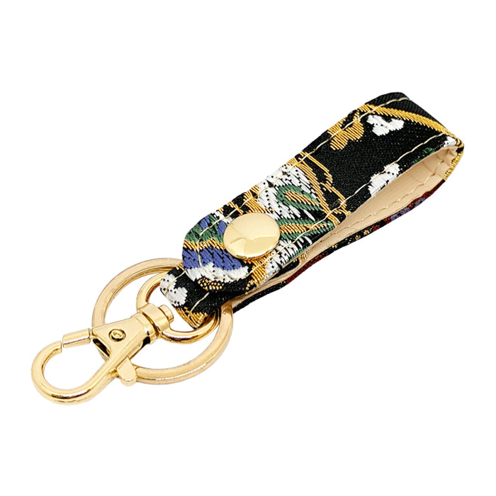 【Leo&Aoi公式ショップ】 西陣織 キーリング キーホルダー ベルト式 月影 スナップボタン ナスカン バッグチャーム 和風 和柄 金襴