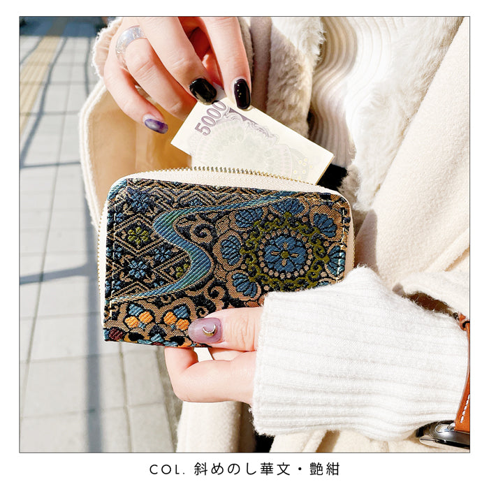 【Leo&Aoi公式ショップ】 西陣織 月影 ミニ財布 財布 金襴 ミニウォレット コンパクト ラウンドファスナー サイフ さいふ ウォレット 小さい財布 カード収納 ラウンド財布 ミニサイフ 和風 和柄 和 豪華 織物 ハンドメイド
