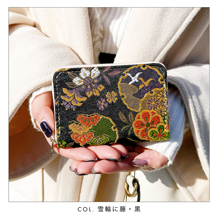 【Leo&Aoi公式ショップ】 西陣織 月影 ミニ財布 財布 金襴 ミニウォレット コンパクト ラウンドファスナー サイフ さいふ ウォレット 小さい財布 カード収納 ラウンド財布 ミニサイフ 和風 和柄 和 豪華 織物 ハンドメイド