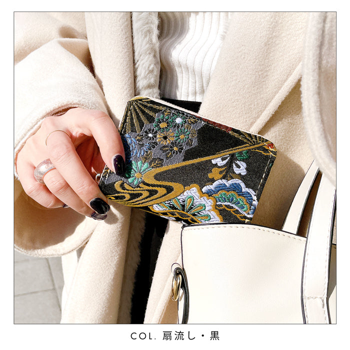 【Leo&Aoi公式ショップ】 西陣織 月影 ミニ財布 財布 金襴 ミニウォレット コンパクト ラウンドファスナー サイフ さいふ ウォレット 小さい財布 カード収納 ラウンド財布 ミニサイフ 和風 和柄 和 豪華 織物 ハンドメイド