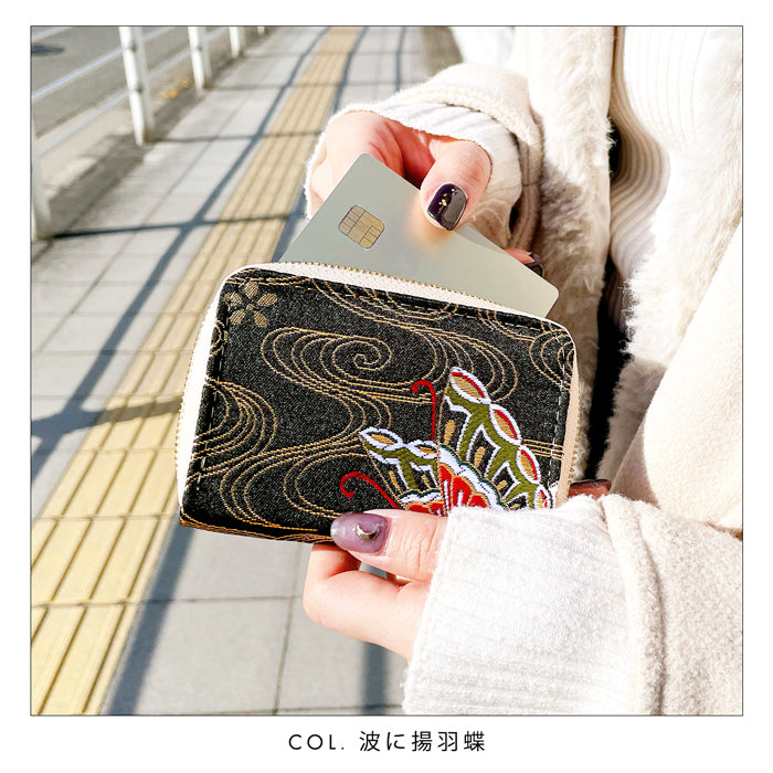 【Leo&Aoi公式ショップ】 西陣織 月影 ミニ財布 財布 金襴 ミニウォレット コンパクト ラウンドファスナー サイフ さいふ ウォレット 小さい財布 カード収納 ラウンド財布 ミニサイフ 和風 和柄 和 豪華 織物 ハンドメイド