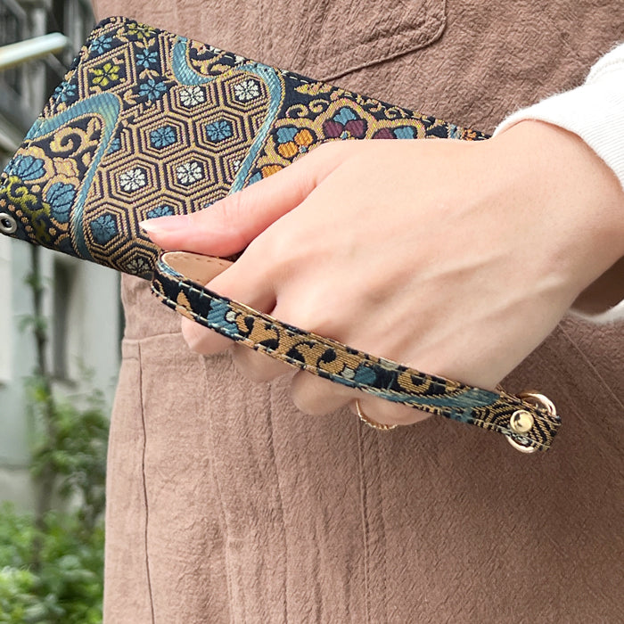 【Leo&Aoi公式ショップ】 西陣織 月影 ナスカン付き ストラップ マルチストラップ 携帯ストラップ 携帯 スマホ キーホルダー パスケース 定期入れ リストストラップ 手帳型 スマホケース 落下防止 レディース 金襴 和柄 和風 高級 華やか 着物 【安心の返品保証付き】