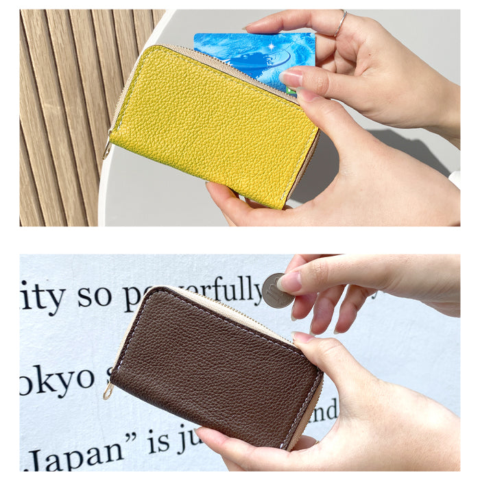 【Leo&Aoi公式ショップ】 紳士淑女 型押し 本革 コインケース ラウンドファスナー ポーチ 小型財布 小銭入れ コンパクト 小物入れ 革 高級 牛革 レザー ケース カード入れ カードケースシンプル【安心の返品保証付き】