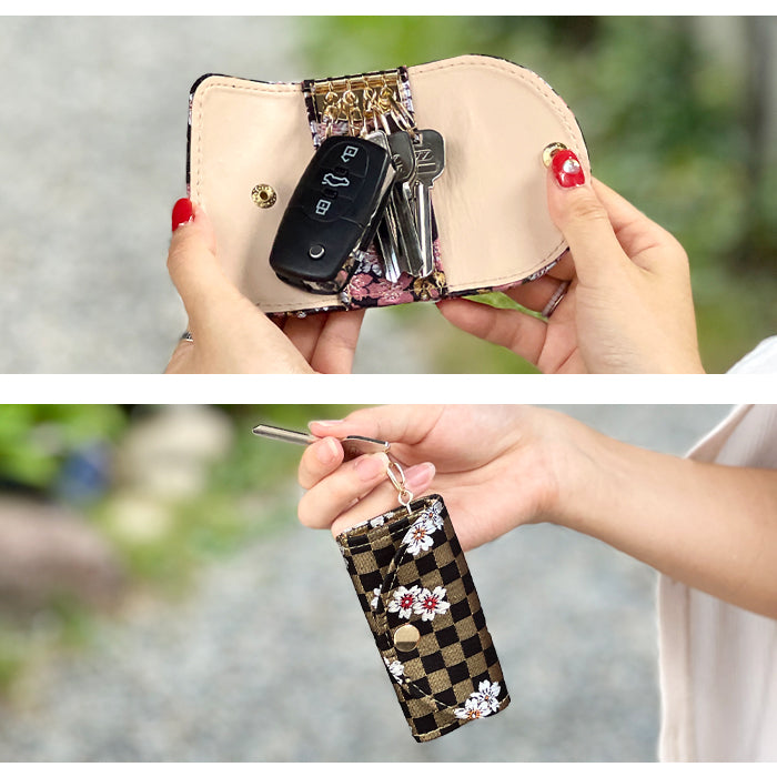 【Leo&Aoi公式ショップ】 西陣織 宵 キーケース 4連 レディース スマートキー 三つ折り 鍵入れ 鍵 カギ 収納 スリム コンパクト キーホルダー 4連キーケース 高級 華やか 着物 和柄 和風 日本製 【安心の返品保証付き】