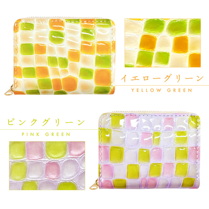 【Leo&Aoi公式ショップ】上品なステンドグラス 蛇腹 シンプル財布 ラウンド型ファスナー レディース ミニ財布 カード入れ エナメル 本革 財布 牛革 【安心の返品保証付き】