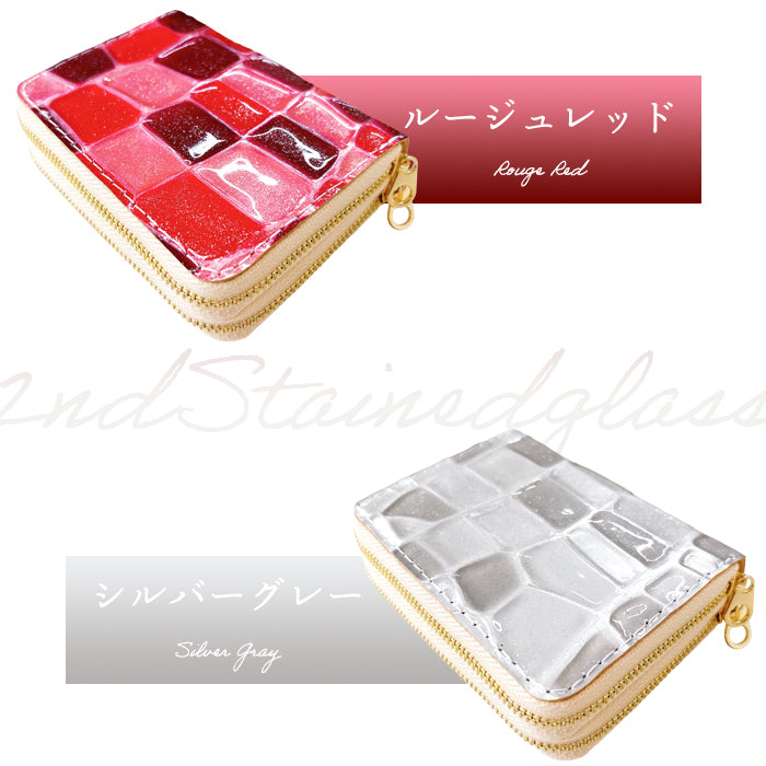 【Leo&Aoi公式ショップ】 2ndステンドグラス 蛇腹 ダブルファスナー 財布 本革 レディース カード収納 ミニ財布 小さい財布 使いやすい 牛革 革財布 ラウンド型財布 エナメル 【安心の返品保証付き】
