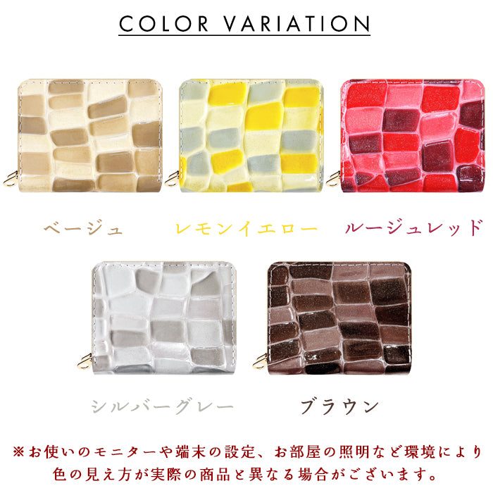 【Leo&Aoi公式ショップ】 2ndステンドグラス 蛇腹 ダブルファスナー 財布 本革 レディース カード収納 ミニ財布 小さい財布 使いやすい 牛革 革財布 ラウンド型財布 エナメル 【安心の返品保証付き】