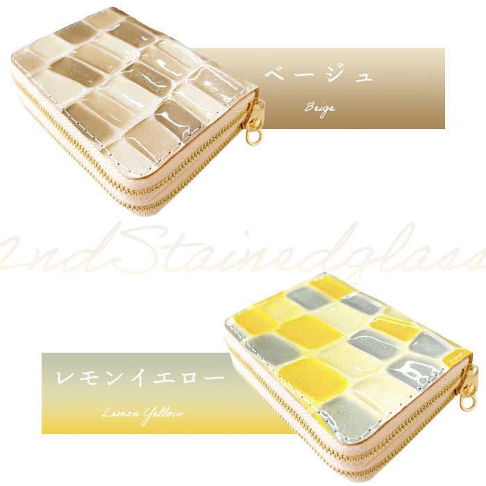 【Leo&Aoi公式ショップ】 2ndステンドグラス 蛇腹 ダブルファスナー 財布 本革 レディース カード収納 ミニ財布 小さい財布 使いやすい 牛革 革財布 ラウンド型財布 エナメル 【安心の返品保証付き】