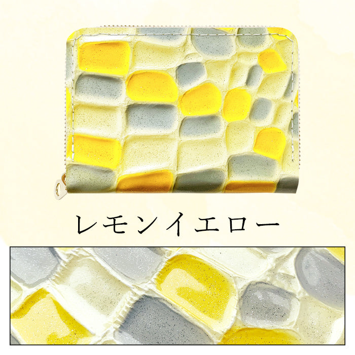 【Leo&Aoi公式ショップ】 2nd ステンドグラス ミニウォレット ミニ財布 財布 小さい財布 本革 2コンパクト 牛革 サイフ さいふ ウォレット 革 エナメル加工 レザー カード収納 革財布 ラウンド財布 ミニサイフ 本革ミニ財布 レディース  ハンドメイド【安心の返品保証付き】