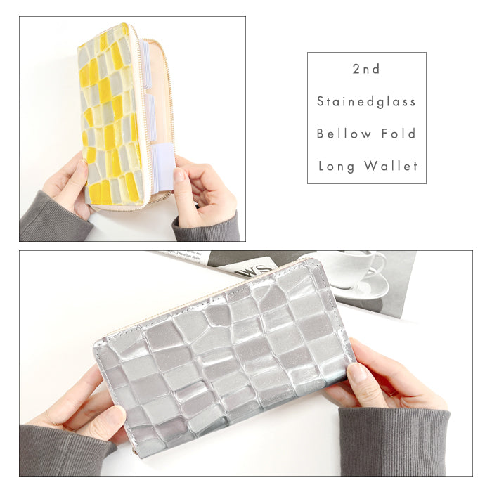 【Leo&Aoi公式ショップ】 2ndステンドグラス 蛇腹 カードポケット付き 長財布 本革 ラウンド型ファスナー 財布 レディース 大容量 【安心の返品保証付き】