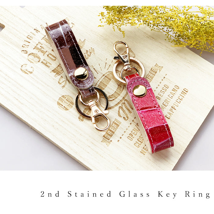【Leo&Aoi公式ショップ】 本革 キーリング キーホルダー スナップボタン 2nd ステンドグラス エナメル 型押し