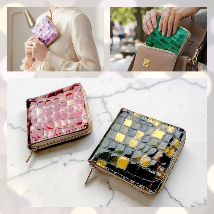 【Leo&Aoi公式ショップ】 3rdステンドグラス ラウンド型 二つ折り財布 本革 ラウンドファスナー 財布 小銭入れ レディース 薄型 コインケース付き エナメル 【安心の返品保証付き】