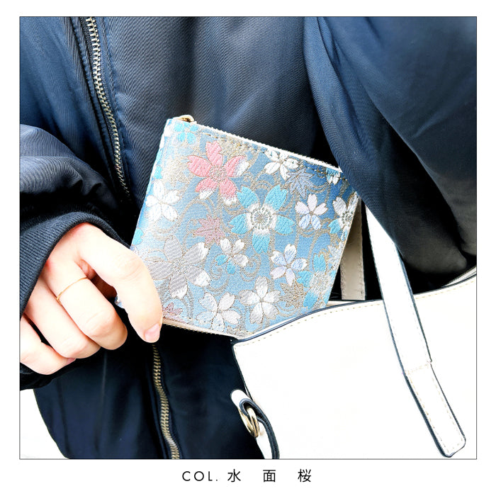 【Leo&Aoi公式ショップ】 西陣織 明 ラウンド型二つ折り財布 財布 レディース ラウンドファスナー 二つ折り財布 小銭入れ 二つ折り 薄型 カード入れ ウォレット コインケース付き ハンドメイド 金襴 和柄 桜