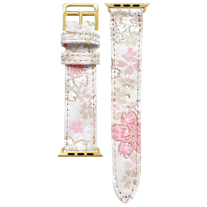 西陣織 明 Apple Watch アップルウォッチ バンド レザー 付け替え 交換 ベルト applewatchseries 7 SE 6 5 4 3 2 1 全シリーズ対応 着物 和風 和柄 和 豪華 織物 レディース ハンドメイド 38mm 40mm 41mm 42mm 44mm 45mm