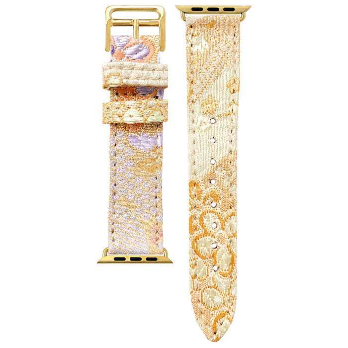 西陣織 明 Apple Watch アップルウォッチ バンド レザー 付け替え 交換 ベルト applewatchseries 7 SE 6 5 4 3 2 1 全シリーズ対応 着物 和風 和柄 和 豪華 織物 レディース ハンドメイド 38mm 40mm 41mm 42mm 44mm 45mm