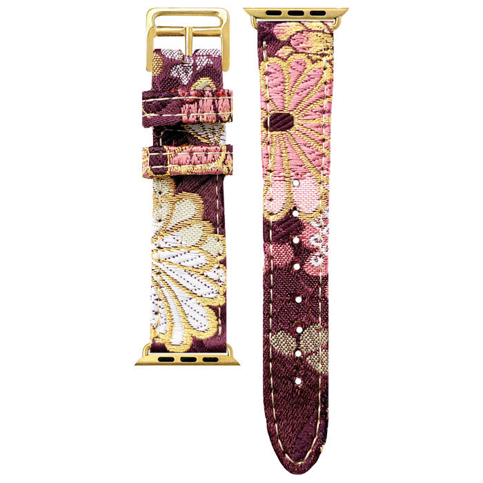 西陣織 明 Apple Watch アップルウォッチ バンド レザー 付け替え 交換 ベルト applewatchseries 7 SE 6 5 4 3 2 1 全シリーズ対応 着物 和風 和柄 和 豪華 織物 レディース ハンドメイド 38mm 40mm 41mm 42mm 44mm 45mm