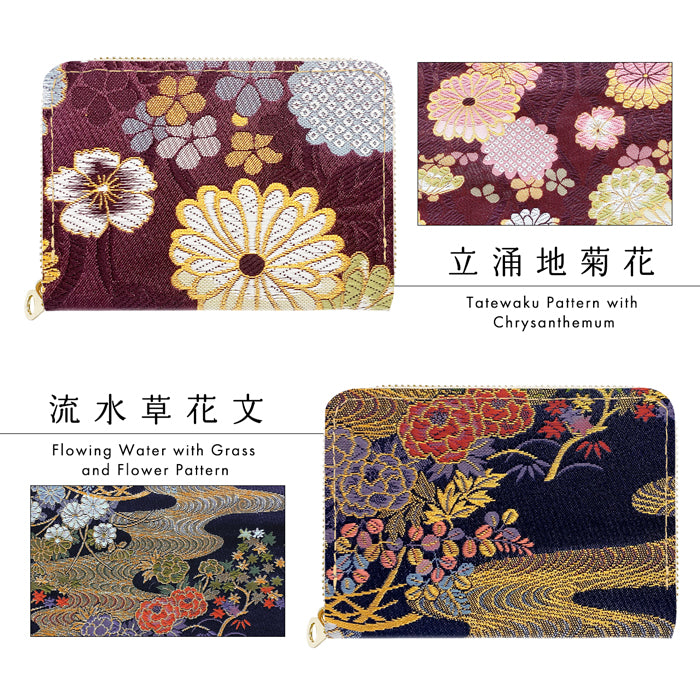 【Leo&Aoi公式ショップ】 西陣織 明 ミニ財布 財布 金襴 ミニウォレット コンパクト ラウンドファスナー サイフ さいふ ウォレット 小さい財布 カード収納 ラウンド財布 ミニサイフ 和風 和柄 和 豪華 織物 ハンドメイド
