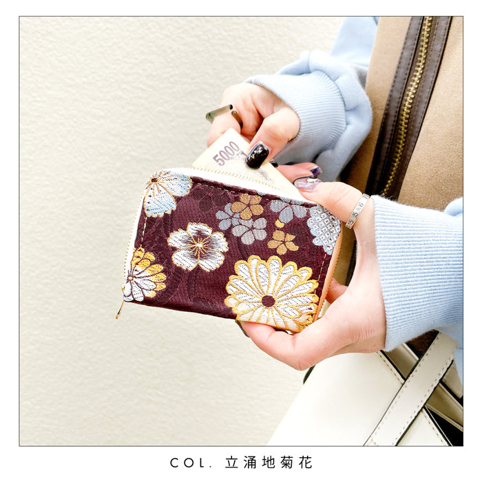 明 西陣織 ミニ財布 財布 金襴 ミニウォレット コンパクト ラウンドファスナー サイフ さいふ ウォレット 小さい財布 カード収納 ラウンド財布 ミニサイフ 和風 和柄 和 豪華 織物 ハンドメイド