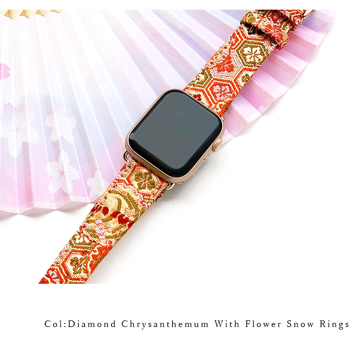 西陣織 明 Apple Watch アップルウォッチ バンド レザー 付け替え 交換 ベルト applewatchseries 7 SE 6 5 4 3 2 1 全シリーズ対応 着物 和風 和柄 和 豪華 織物 レディース ハンドメイド 38mm 40mm 41mm 42mm 44mm 45mm