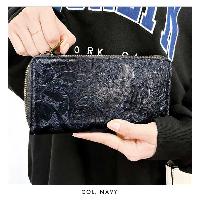 【Leo&Aoi公式ショップ】 アンティーク調 バラ 蛇腹式 カードポケット付き 長財布 本革 財布 ラウンドファスナー サイフ さいふ ウォレット 革 レザー 牛革 革財布 牛ヌメ ラウンド長財布 ラウンド財布 長サイフ 本革長財布 カード収納 レディース バラ柄 薔薇 花柄 【安心の返品保証付き】