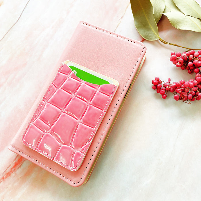 【Leo&Aoi公式ショップ】 美クロコダイル 型押し スマホ カード収納 カードケース 本革 貼り付け 背面 薄型 カードポケット 背面収納 レザー ポケット カード入れ スリム ICカード 定期入れ シール CARD POCKET レディース メンズ 【安心の返品保証付き】