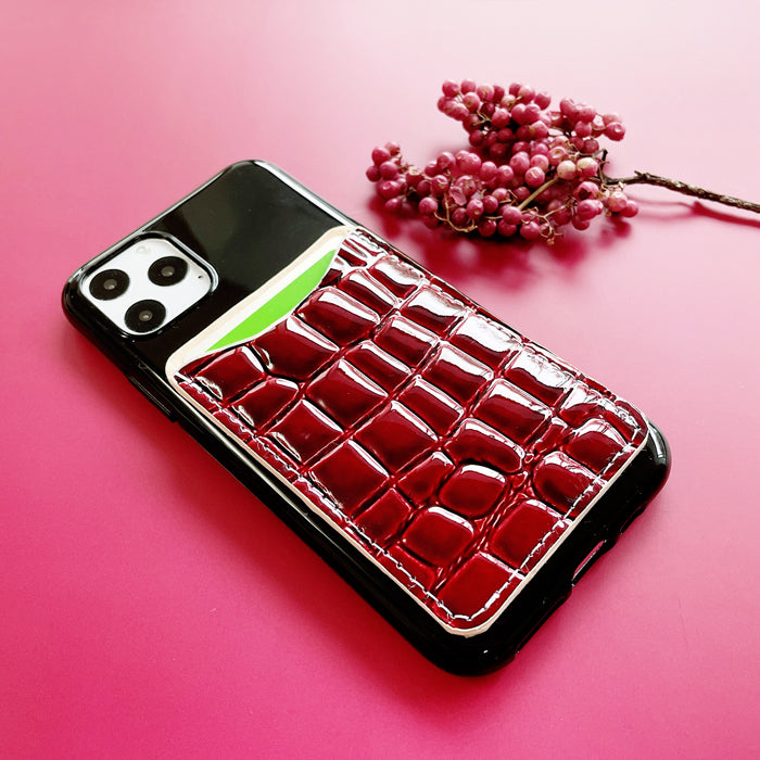 【Leo&Aoi公式ショップ】 美クロコダイル 型押し スマホ カード収納 カードケース 本革 貼り付け 背面 薄型 カードポケット 背面収納 レザー ポケット カード入れ スリム ICカード 定期入れ シール CARD POCKET レディース メンズ 【安心の返品保証付き】