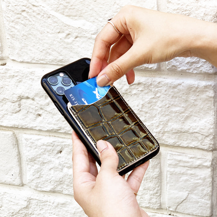 【Leo&Aoi公式ショップ】 美クロコダイル 型押し スマホ カード収納 カードケース 本革 貼り付け 背面 薄型 カードポケット 背面収納 レザー ポケット カード入れ スリム ICカード 定期入れ シール CARD POCKET レディース メンズ 【安心の返品保証付き】