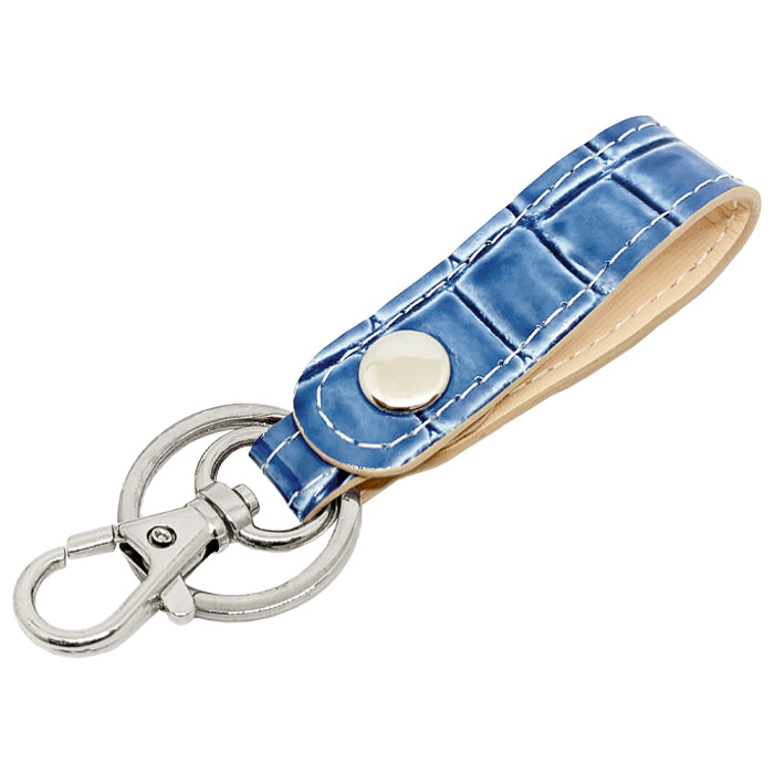 【Leo&Aoi公式ショップ】 美クロコダイル キーリング 本革 スナップボタン キーホルダー バッグチャーム ワニ柄 エナメル 【安心の返品保証付き】