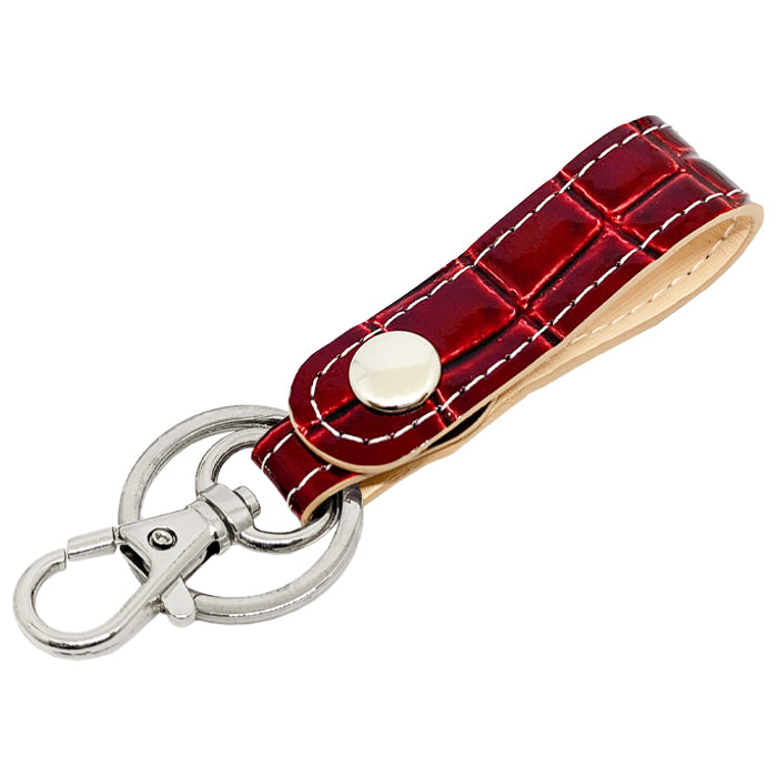 【Leo&Aoi公式ショップ】 美クロコダイル キーリング 本革 スナップボタン キーホルダー バッグチャーム ワニ柄 エナメル 【安心の返品保証付き】
