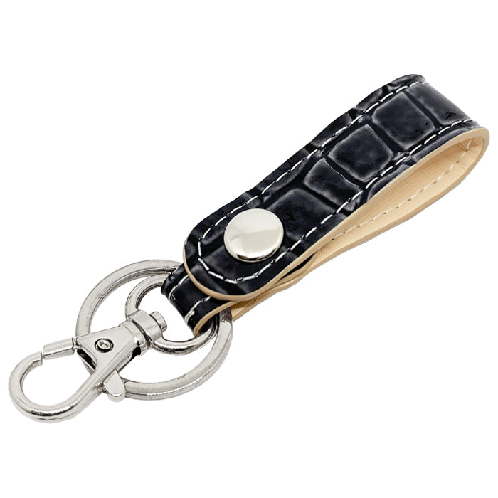 【Leo&Aoi公式ショップ】 美クロコダイル キーリング 本革 スナップボタン キーホルダー バッグチャーム ワニ柄 エナメル 【安心の返品保証付き】
