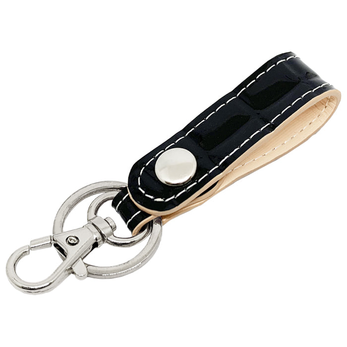 【Leo&Aoi公式ショップ】 美クロコダイル キーリング 本革 スナップボタン キーホルダー バッグチャーム ワニ柄 エナメル 【安心の返品保証付き】