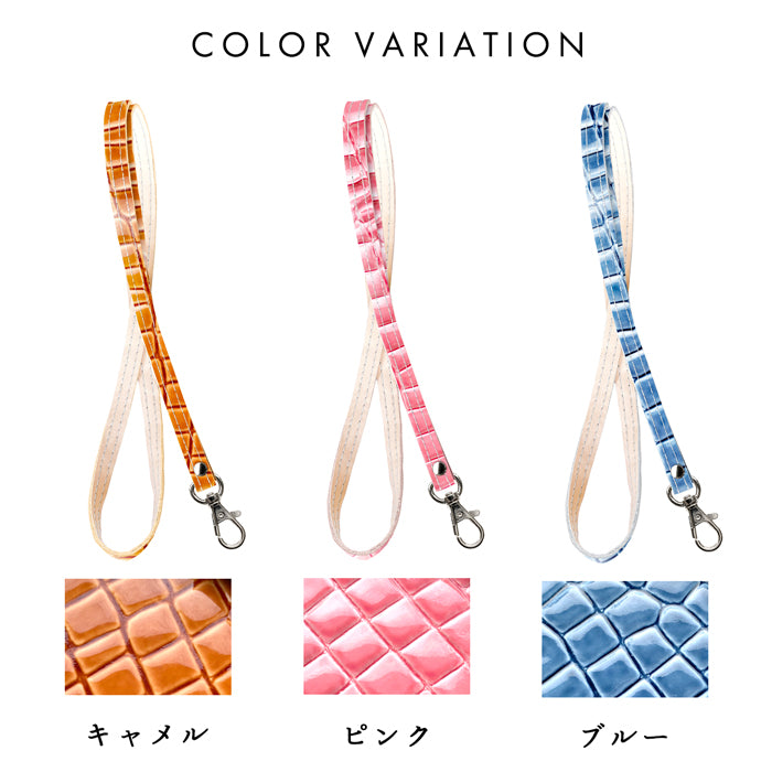 【Leo&Aoi公式ショップ】 美クロコダイル ネックストラップ ロングストラップ 本革 首掛け 落下防止 ネックホルダー IDカードホルダー IDケース パスケース スマホ スマートフォン ネック ストラップ ナスカン レディース メンズ ワニ柄 【安心の返品保証付き】