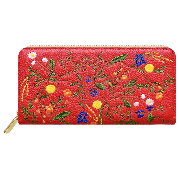 【Leo&Aoi公式ショップ】 本革 ボタニカル刺繡 長財布 財布 ラウンド型 レディース 型押し カード収納 花 [WL-R1-S4]【安心の返品保証付き】