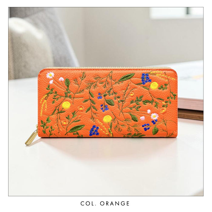 【Leo&Aoi公式ショップ】 本革 ボタニカル刺繡 長財布 財布 ラウンド型 レディース 型押し カード収納 花 [WL-R1-S4]【安心の返品保証付き】