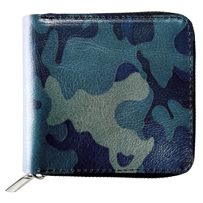 【Leo&Aoi公式ショップ】 カモフラージュ ラウンド型 二つ折り財布 ラウンドファスナー 牛革 牛ヌメ革 本革 財布 ラウンド型財布 小銭入れ 二つ折り メンズ レディース コンパクト 薄型 カード入れ 革財布 ウォレット コインケース付き ハンドメイド 迷彩柄【安心の返品保証付き】