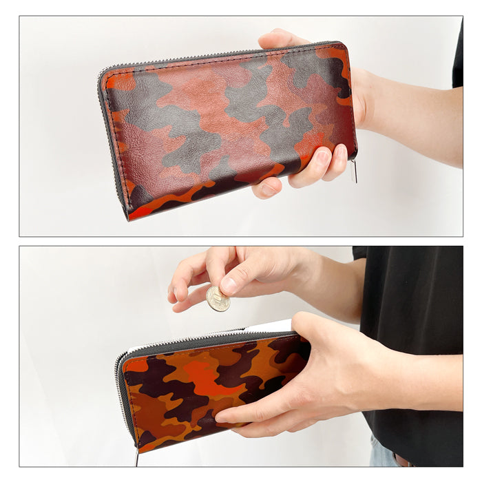 【Leo&Aoi公式ショップ】 カモフラージュ 蛇腹式 カードポケット付き 長財布 財布 本革 ラウンドファスナー サイフ さいふ ウォレット 革 レザー 革財布 ラウンド長財布 ラウンド財布 長サイフ 本革長財布 カード収納 メンズ 迷彩柄 カモフラ 【安心の返品保証付き】