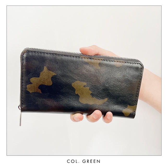 【Leo&Aoi公式ショップ】 カモフラージュ 蛇腹式 カードポケット付き 長財布 財布 本革 ラウンドファスナー サイフ さいふ ウォレット 革 レザー 革財布 ラウンド長財布 ラウンド財布 長サイフ 本革長財布 カード収納 メンズ 迷彩柄 カモフラ 【安心の返品保証付き】