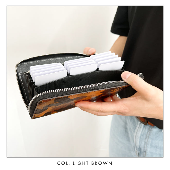 【Leo&Aoi公式ショップ】 カモフラージュ 蛇腹式 カードポケット付き 長財布 財布 本革 ラウンドファスナー サイフ さいふ ウォレット 革 レザー 革財布 ラウンド長財布 ラウンド財布 長サイフ 本革長財布 カード収納 メンズ 迷彩柄 カモフラ 【安心の返品保証付き】