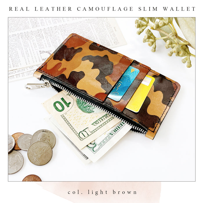 【Leo&Aoi公式ショップ】 カモフラージュ スリムウォレット 薄型 財布 ミニ財布 お札入れ コインケース 小型財布 マルチケース 小銭入れ カード入れ コンパクト コンパクトウォレット ヌメ革 革 高級 本革 牛革 牛ヌメ革 レザー ケース セカンド財布 キュッシュレス フラグメントケース 迷彩柄 【安心の返品保証付き】