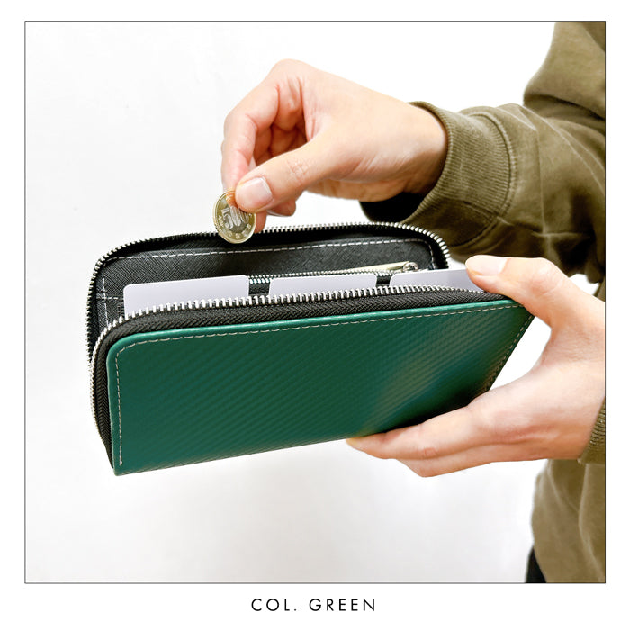 【Leo&Aoi公式ショップ】 カーボン 蛇腹 カードポケット付き 長財布 財布 ラウンドファスナー サイフ さいふ ウォレット ファイバー調 蛇腹式 カード収納 小銭入れ ラウンド長財布 ラウンド財布 長サイフ 本革長財布 メンズ レディース ハンドメイド 【安心の返品保証付き】