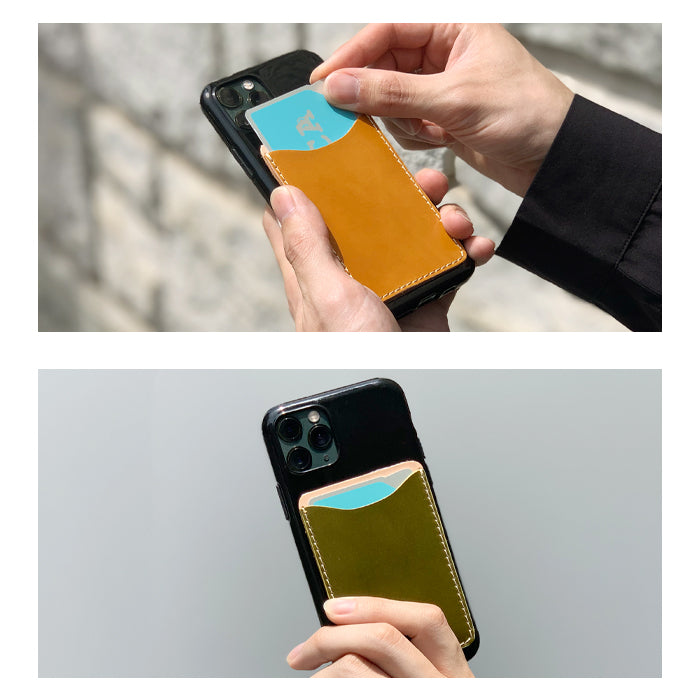【Leo&Aoi公式ショップ】 コードバン 馬革 スマホ カード収納 カードケース 本革 貼り付け 背面 薄型 カードポケット 背面収納 レザー ポケット カード入れ スリム ICカード 定期入れ シール CARD POCKET 革 レザー ホースレザー 収納ポケット 【安心の返品保証付き】